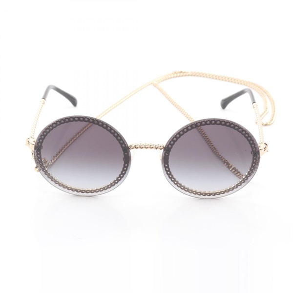CHANEL COCO Mark Glass Chain sunglasses 4245 Plastic Gold Plated Black Used