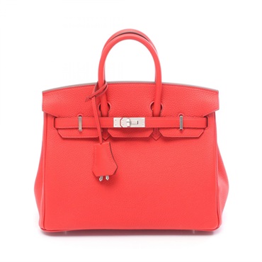 HERMES Birkin 25 Handbag K Togo leather Rouge tomate SHW women