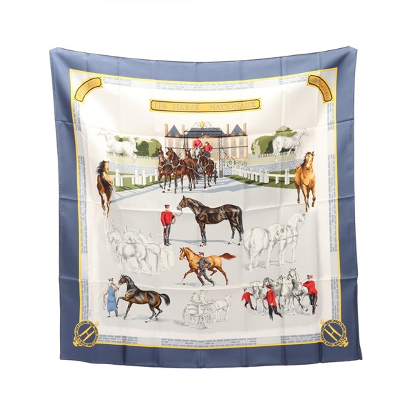 HERMES Carre90 LES HARAS NATIONAUX Scarf silk Blue Multicolor Used Women