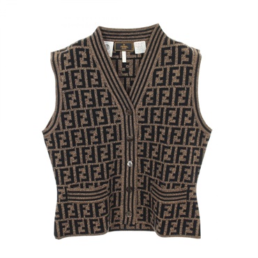 FENDI Zucca Vest wool Brown Black #44 Used Women