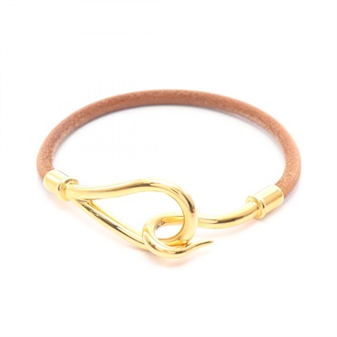 HERMES Jumbo Bracelet leather Gold Plated Brown GHW Used Women