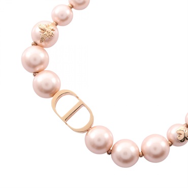 Christian Dior CD logo Necklace Gold Plated Artificial pearl Pink Used