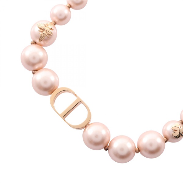 Christian Dior CD logo Necklace Gold Plated Artificial pearl Pink Used