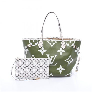 LOUIS VUITTON Neverfull MM Tote Bag M44568 Monogram Giant Khaki Beige Used Women