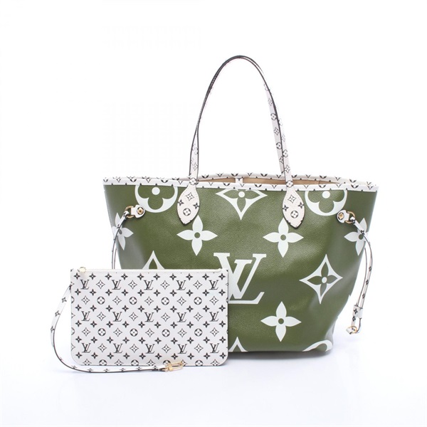 LOUIS VUITTON Neverfull MM Tote Bag M44568 Monogram Giant Khaki Beige Used Women