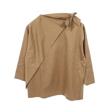 HERMES Twilly neck Blouse Shit Tops 2H0609DB cotton Beige Used Women size 34