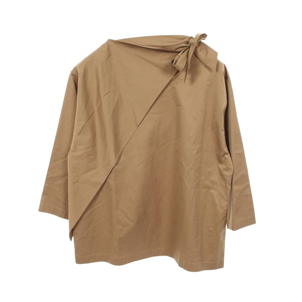 HERMES Twilly neck Blouse Shit Tops 2H0609DB cotton Beige Used Women size 34