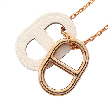 HERMES O'Maillon Chaine d'Ancre Necklace Gold Plated Swift leather Used Women