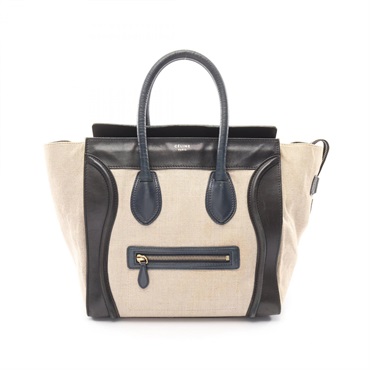 CELINE Luggage mini shopper Handbag 165212 canvas leather Beige Black Navy Used