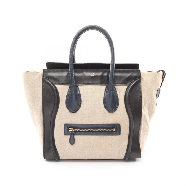 CELINE Luggage mini shopper Handbag 165212 canvas leather Beige Black Navy Used