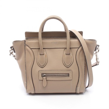 CELINE Luggage Nano Shopper Shoulder Handbag 168243 leather Beige Used Women
