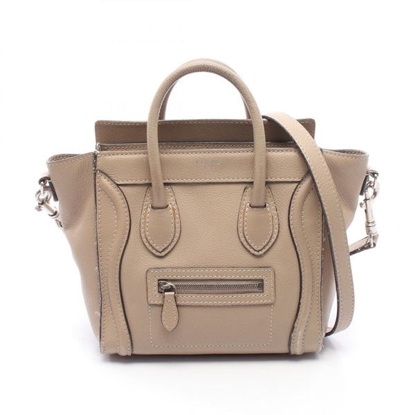 CELINE Luggage Nano Shopper Shoulder Handbag 168243 leather Beige Used Women