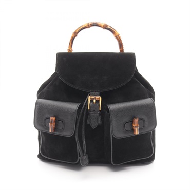 GUCCI Bamboo Rucksack Backpack 003 2058 0016 Suede leather Black Used Women GG
