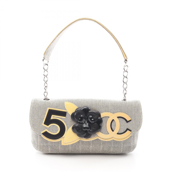 CHANEL Chocolate Bar Camellia No.5 Shoulder Bag canvas (Patent) leather Beige