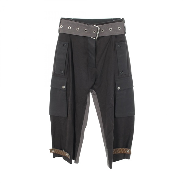LOUIS VUITTON high waist cargo pants cotton Lyocell Black Gray Used Women #36