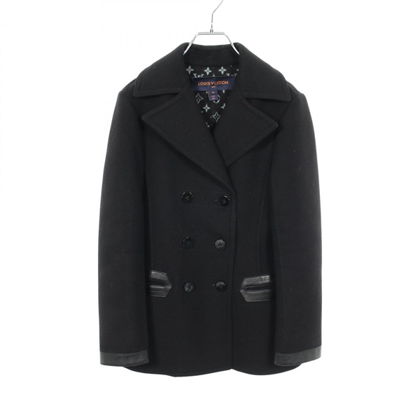 LOUIS VUITTON Monogram Pea Coat Jacket #34 RW181W QWE FECO06 wool Black Used LV