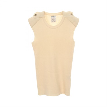 CHANEL COCO Mark Button Knit Vest P36517K02275 cashmere Beige #38 Used Women