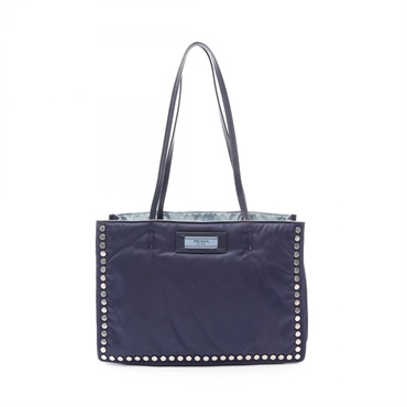 PRADA TESSUTO ETIQUETTE Tote Shoulder Bag 1BG122 Nylon leather Navy Used Women