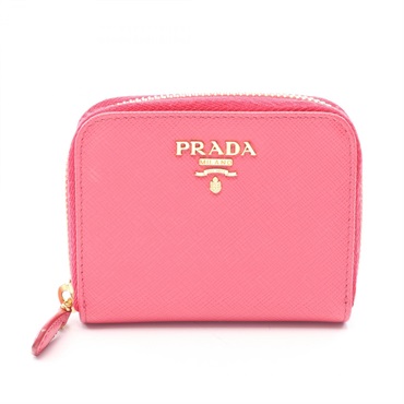 PRADA SAFFIANO METAL Zip Around Coin Case Purse Wallet 1MM268 leather Pink Used