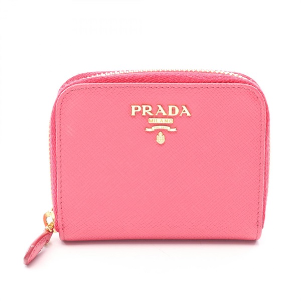 PRADA SAFFIANO METAL Zip Around Coin Case Purse Wallet 1MM268 leather Pink Used