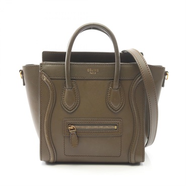 CELINE Luggage Nano Shopper Shoulder Handbag 168243 leather Khaki Used Women