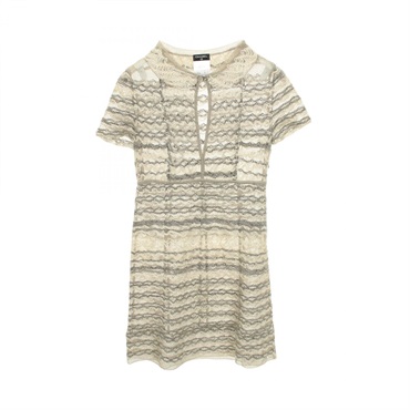 CHANEL COCO Mark Button Short Sleeve Dress #36 P41411K03040 Fabric cotton Used