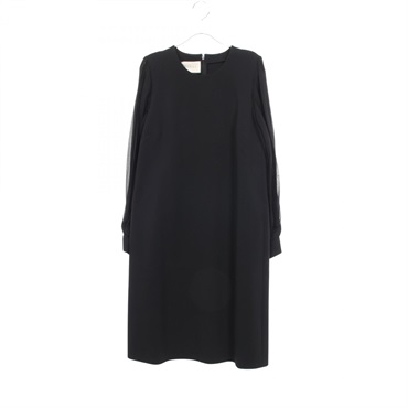 GUCCI Pleated Long Sleeves Black Paneled Dress Rayon Black Used Women size M