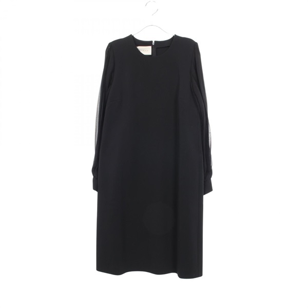 GUCCI Pleated Long Sleeves Black Paneled Dress Rayon Black Used Women size M
