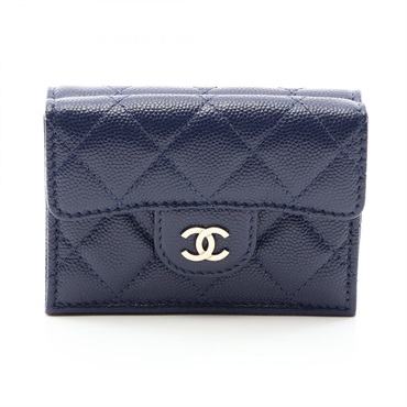 CHANEL Classic Small Flap Matelasse Tri-fold Wallet AP0230 leather Navy GHW Used