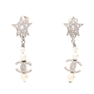 CHANEL COCO Mark Star Swing Earring Stainless Steel Artificial pearl Used women