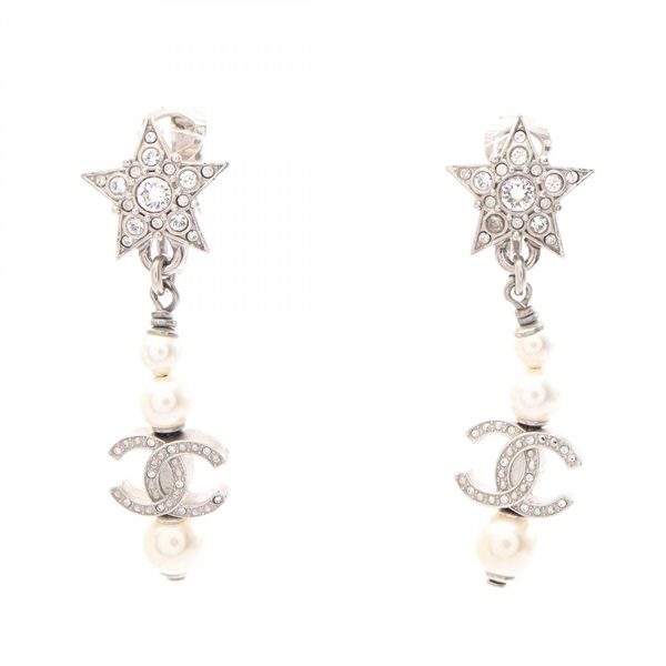 CHANEL COCO Mark Star Swing Earring Stainless Steel Artificial pearl Used women