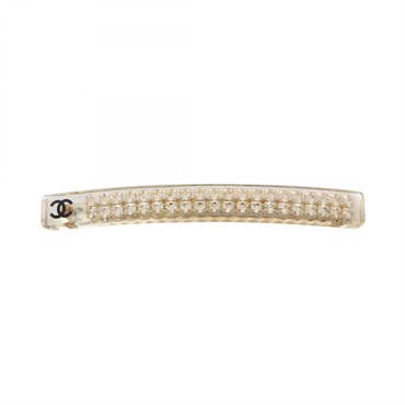 CHANEL COCO Mark Hair clip accessary Resin Rhinestone Clear Black Used Women CC