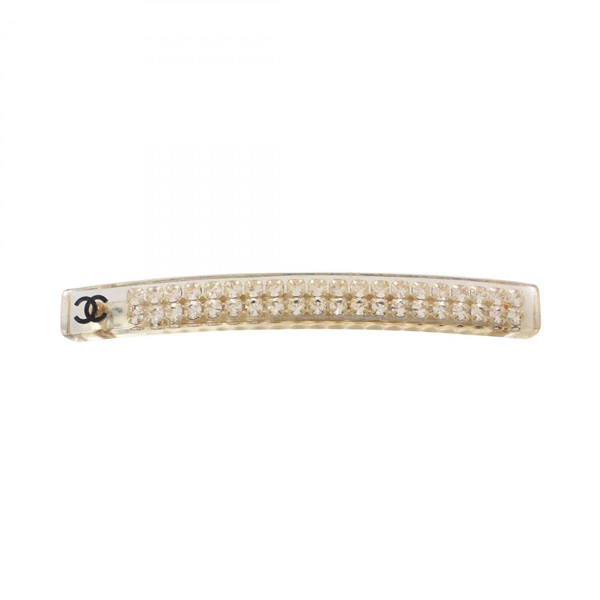 CHANEL COCO Mark Hair clip accessary Resin Rhinestone Clear Black Used Women CC