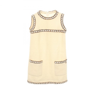 CHANEL Sleeveless Tweed Mini Dress #36 P54379V37165 wool Beige Used Women CC