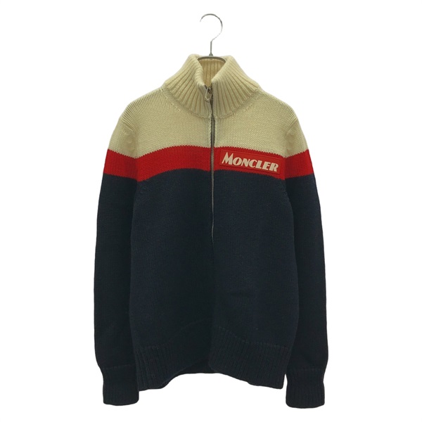MONCLER knitwear S size zip wool Navy Used Women
