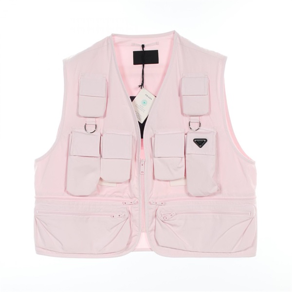 PRADA Triangle logo utility pocket Vest SGC499 cotton Pink Used mens #XL