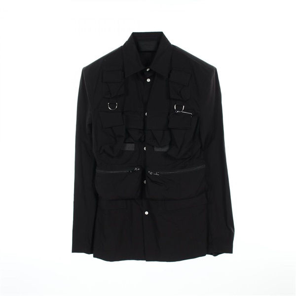 PRADA Single-breasted multi-pocket shirt jacket UGI267 cotton Black mens #44R