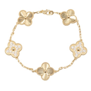 Van Cleef & Arpels Vintage Alhambra 5 motif bracelet 2P Diamond 18KYG Gold used