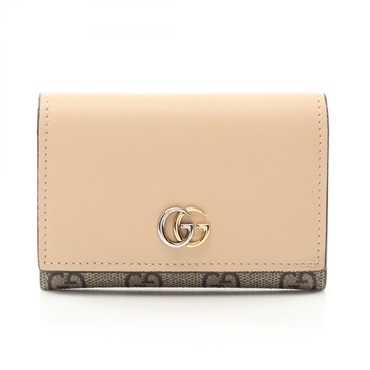 GUCCI Double Card Case 790067 PVC coated canvas leather Beige Used Women