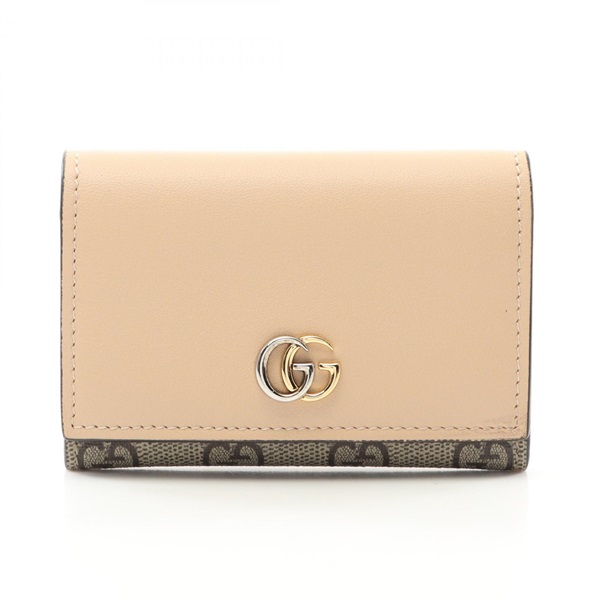 GUCCI Double Card Case 790067 PVC coated canvas leather Beige Used Women