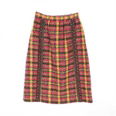 GUCCI Tweed Decorative Buttons Skirt 596980 Wool Silk Multicolor #40 Used Women