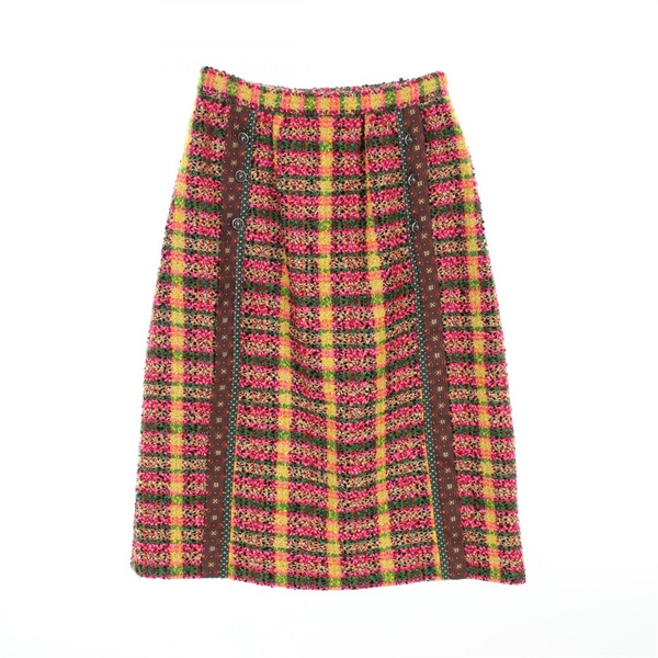GUCCI Tweed Decorative Buttons Skirt 596980 Wool Silk Multicolor #40 Used Women