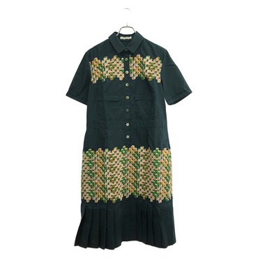 Mina Perhonen Ads3150 Kuutio Dress 2025 S/S Cotton Dark Green #40 Used Women