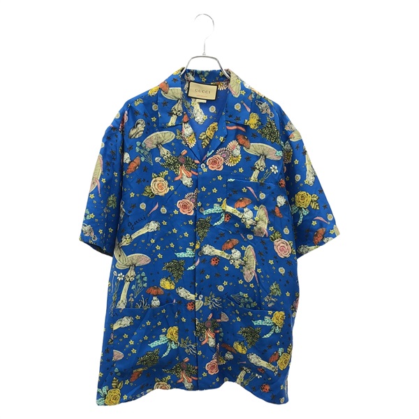 GUCCI x Higuchi Yuko Short Sleeve Shirt Blue Multicolor silk Blue #46 Used Mens