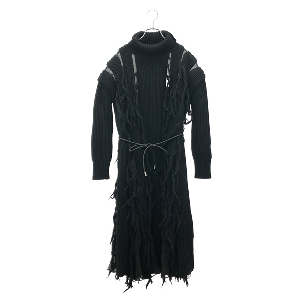 Sacai Long Sleeve Knit Dress with Tulle Panels Wool Black #1  Used Women