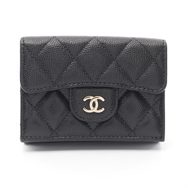 CHANEL Classic Small Flap Matelasse Tri-fold Wallet AP0230 Calfskin Black GHW