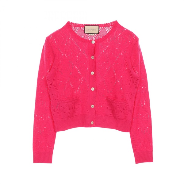 GUCCI GG Perforated cardigan Knitwear long sleeve 642117 wool Pink Used Women #S
