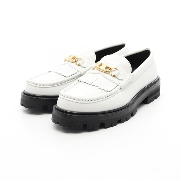 CELINE Triomphe Margaret Shoes Loafers 344893602C leather White Used Women #38
