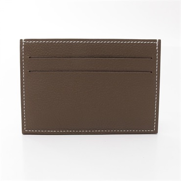 HERMES Citizen twill silk-in Card Case W Evercolor leather Etoupe Grey Used