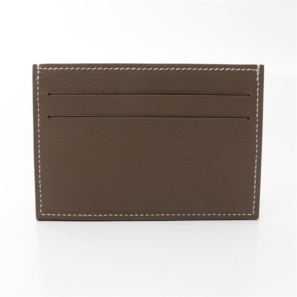 HERMES Citizen twill silk-in Card Case W Evercolor leather Etoupe Grey Used